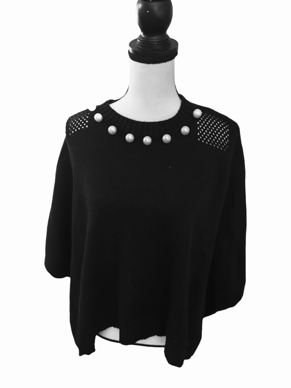 Anna & Ava Black Crewneck Sweater with Pearl Trim